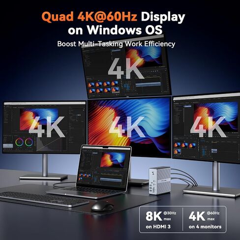 TobenONE DisplayLink Docking Station 4 Monitors, 4K USB C/HDMI for Video in Kuwait
