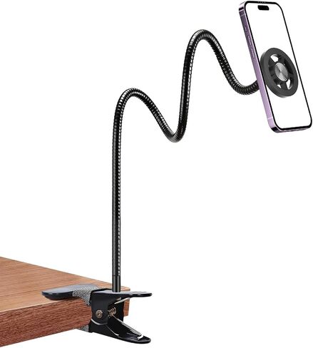 LenTok Magnetic Cell Phone Stand Holder for Bed Laying Down, Lazy Bedside Gooseneck Phone Mount with Clamp Clip for Desk, Desk Tripod for iPhone, Compatible with Magsafe All Smartphone in Kuwait