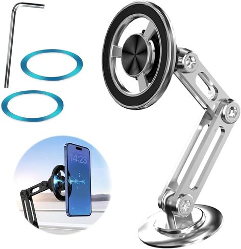 Universal 360° PRO Magnetic Suction Phone Holder Car,Alloy Folding Magnetic Cell Phone Holder for Car [Super Strong Magnet] Bracket Magnetic Dashboard Phone Car Mount for All Smartphone (Black) in Kuwait