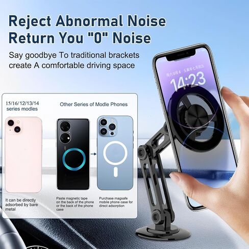 Universal 360° PRO Magnetic Suction Phone Holder Car,Alloy Folding Magnetic Cell Phone Holder for Car [Super Strong Magnet] Bracket Magnetic Dashboard Phone Car Mount for All Smartphone (Black) in Kuwait