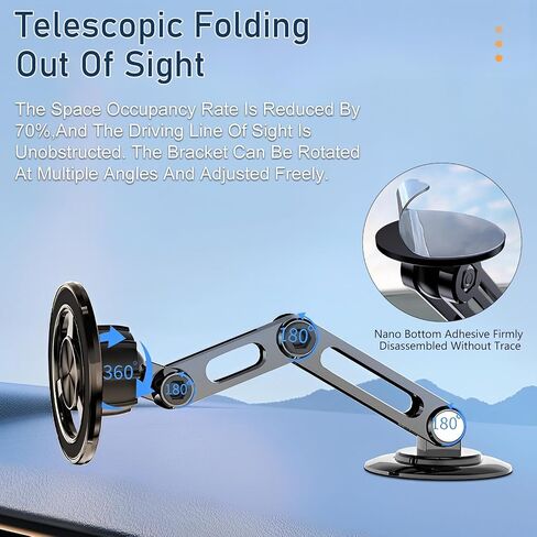 Universal 360° PRO Magnetic Suction Phone Holder Car,Alloy Folding Magnetic Cell Phone Holder for Car [Super Strong Magnet] Bracket Magnetic Dashboard Phone Car Mount for All Smartphone (Black) in Kuwait