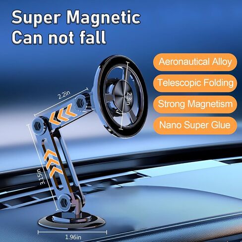 Universal 360° PRO Magnetic Suction Phone Holder Car,Alloy Folding Magnetic Cell Phone Holder for Car [Super Strong Magnet] Bracket Magnetic Dashboard Phone Car Mount for All Smartphone (Black) in Kuwait