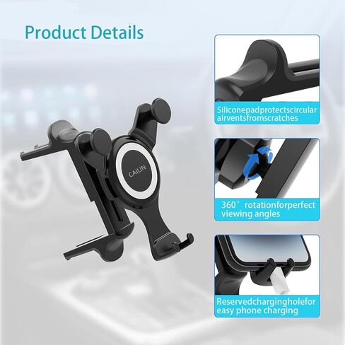 ICAILIN Car Phone Holder Mount for Round Air Vent, Universal Circular Vent Cell Phone Mount Compatible with Mercedes Benz A/B/C/E/S/GLC Class, Jeep Wrangler, Mini Cooper, Fits iPhone & Samsung in Kuwait