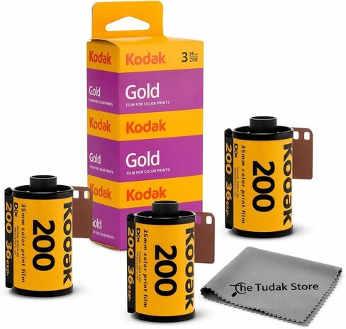 Kodak Gold 200 35mm Film Bundle, 3 Rolls, 36 Exposures Each, for 35mm Film Camera Includes Tudak Premium Microfiber Cloth in Kuwait
