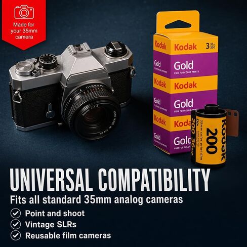 Kodak Gold 200 35mm Film Bundle, 3 Rolls, 36 Exposures Each, for 35mm Film Camera Includes Tudak Premium Microfiber Cloth in Kuwait