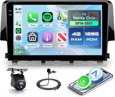 Rimoody 4+128G Android 15 Car Stereo for Honda Civic 2016-2021 with Wireless Carplay Android Auto, 9'' in-Cell Screen Head Unit with GPS/Bluetooth 5.0/FM RDS/EQ/Wi-Fi Mirror Link Backup Camera SWC in Saudi Arabia