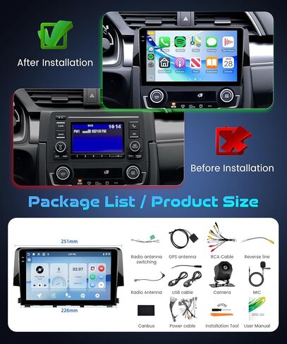 Rimoody 4+128G Android 15 Car Stereo for Honda Civic 2016-2021 with Wireless Carplay Android Auto, 9'' in-Cell Screen Head Unit with GPS/Bluetooth 5.0/FM RDS/EQ/Wi-Fi Mirror Link Backup Camera SWC in Saudi Arabia