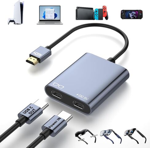 HDMI to USB C Adapter for AR Glasses, 4K@60Hz HDMI Male to USB-C Female AR Glasses Hub for XREAL One/Air 2 Pro, VITURE Pro, RayNeo Air 2s, Rokid, Switch 2/1, Steam Deck, PS5/4, Xbox, Portable Monitor in Kuwait