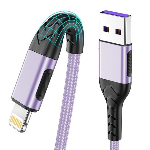 Durcord iPhone Charger, [Apple MFi Certified] 3Pack 6FT USB A Cable for Lightning Charger Cord, Fast iPhone Charging Cord for iPhone Xs Max/XS/XR/X/8/7/6S/6/Plus/SE/iPad(Light Purple) in Kuwait