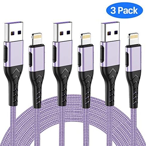 Durcord iPhone Charger, [Apple MFi Certified] 3Pack 6FT USB A Cable for Lightning Charger Cord, Fast iPhone Charging Cord for iPhone Xs Max/XS/XR/X/8/7/6S/6/Plus/SE/iPad(Light Purple) in Kuwait