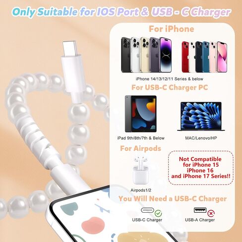 For USB Type C to Lightn-ing iPhone Charger Cord 60W Beaded Charger Cable in Kuwait
