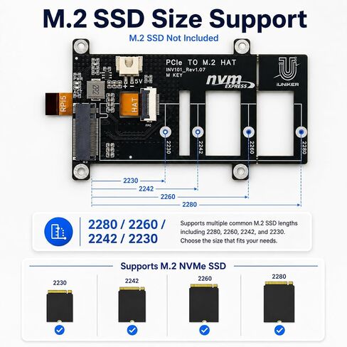 iUniker Raspberry Pi 5 NVMe HAT, PCIe to M.2 SSD Adapter (Black) in Kuwait