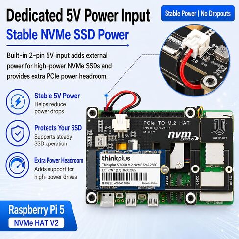 iUniker Raspberry Pi 5 NVMe HAT, PCIe to M.2 SSD Adapter (Black) in Kuwait