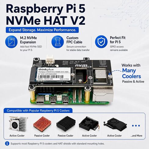iUniker Raspberry Pi 5 NVMe HAT, PCIe to M.2 SSD Adapter (Black) in Kuwait