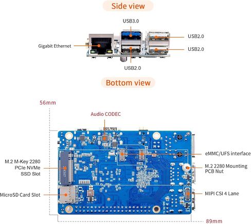 Orange Pi 4 Pro 4GB/6GB/8GB/12GB LPDDR5 Allwinner A733 3 Tops NPU 8-Core Single Board Computer with eMMC Socket, WiFi 6/Bluetooth 5.4, Development Board Run Ubuntu/Debian/Android (4GB) in Kuwait