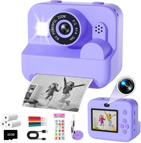 GKTZ Kids Instant Print Camera - Dual 1080P HD Video, Birthday & for Boys & Girls, 3 Print Paper, Portable Toy for Kids 3-12 in Kuwait