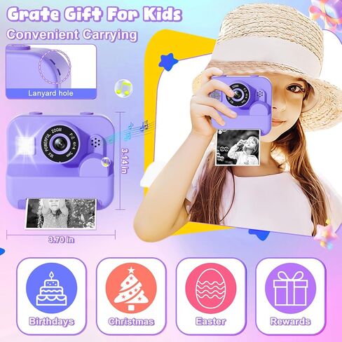 GKTZ Kids Instant Print Camera - Dual 1080P HD Video, Birthday & for Boys & Girls, 3 Print Paper, Portable Toy for Kids 3-12 in Kuwait