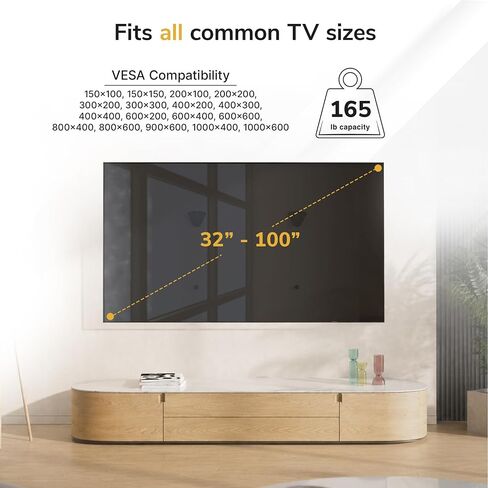 Mount-It! No Stud Studless TV Wall Mount for 32–100" TVs up to 165 lbs, No Drill Drywall Bracket, Universal VESA, Low Profile 0.94" in Kuwait