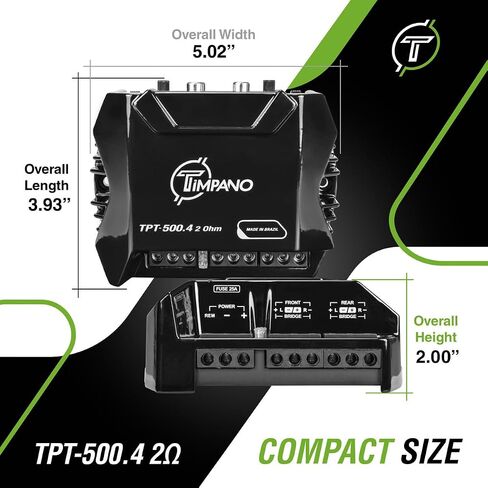 Timpano 4 Channel Car Amplifier + 8 Gauge Wiring Kit Bundle – TPT-500.4 Full Range Class D 4x125W Amp with TPT-AMPKIT8 RED 1000W Install Kit, Compact Power Combo in Saudi Arabia