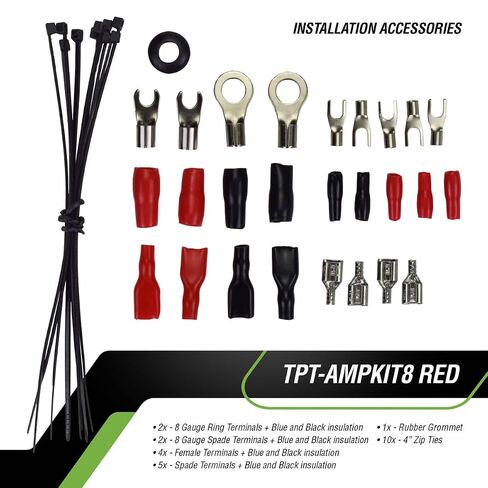 Timpano 4 Channel Car Amplifier + 8 Gauge Wiring Kit Bundle – TPT-500.4 Full Range Class D 4x125W Amp with TPT-AMPKIT8 RED 1000W Install Kit, Compact Power Combo in Saudi Arabia
