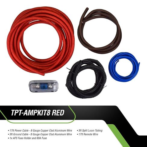 Timpano 4 Channel Car Amplifier + 8 Gauge Wiring Kit Bundle – TPT-500.4 Full Range Class D 4x125W Amp with TPT-AMPKIT8 RED 1000W Install Kit, Compact Power Combo in Saudi Arabia