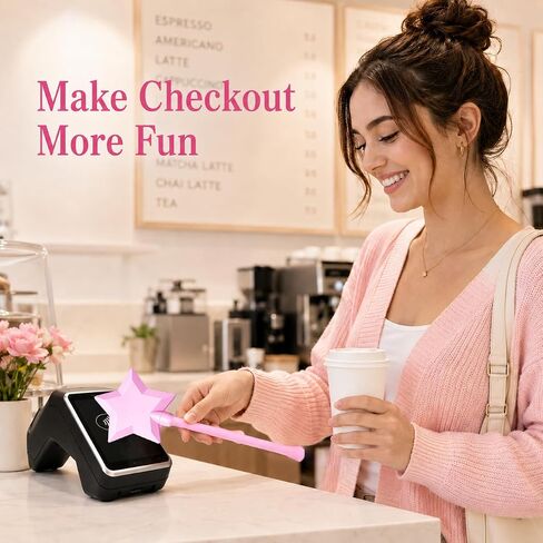 Credit Card Wand Tap to Pay, Magical Star Payment Wand with Snug Card Holder, Contactless Fairy Wand for Drive Thru, Self Checkout & Fun Gifts (Pink) in Saudi Arabia
