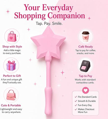 Credit Card Wand Tap to Pay, Magical Star Payment Wand with Snug Card Holder, Contactless Fairy Wand for Drive Thru, Self Checkout & Fun Gifts (Pink) in Saudi Arabia