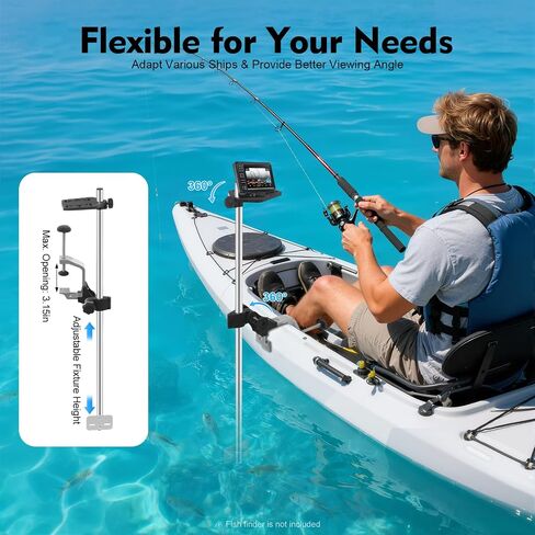 Fish Finder Mount, Universal Transducer Bracket Portable Transducer Mount Bracket Adjustable Fish Finder Bracket Aluminum Alloy Transducer Pole Mount for Various Large Medium Small Fishing Boats in Kuwait