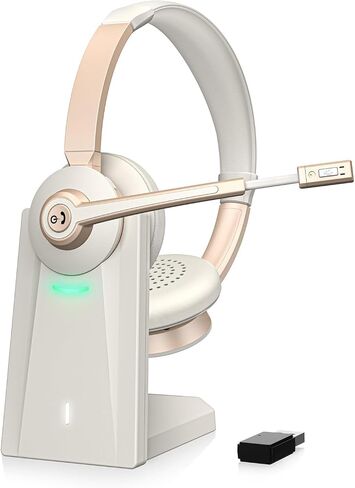 Wireless Headset, Bluetooth Headset with Microphone AI Noise Canceling/Charge Dock, Wireless Headphones with Mic Mute & USB Dongle for Computer Phone Remote Work Office Call Meeting Teams in Kuwait