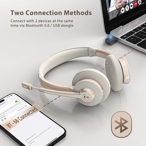 Wireless Headset, Bluetooth Headset with Microphone AI Noise Canceling/Charge Dock, Wireless Headphones with Mic Mute & USB Dongle for Computer Phone Remote Work Office Call Meeting Teams in Kuwait