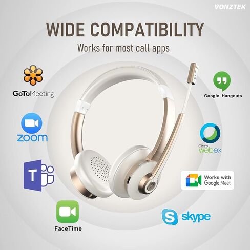 Wireless Headset, Bluetooth Headset with Microphone AI Noise Canceling/Charge Dock, Wireless Headphones with Mic Mute & USB Dongle for Computer Phone Remote Work Office Call Meeting Teams in Kuwait