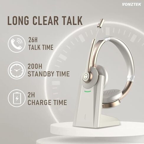 Wireless Headset, Bluetooth Headset with Microphone AI Noise Canceling/Charge Dock, Wireless Headphones with Mic Mute & USB Dongle for Computer Phone Remote Work Office Call Meeting Teams in Kuwait