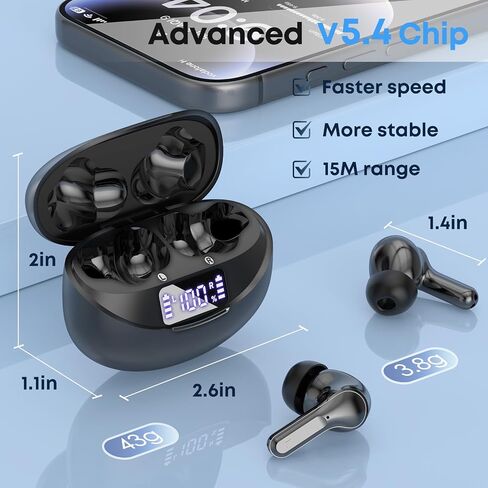 Wireless Earbuds Bluetooth 5.4 Headphones Stereo Ear Buds Black in Kuwait