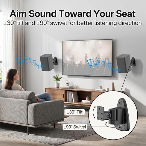 Adjustable Speaker Wall Mounts Pair for LG Speakers, Heavy Duty Brackets for LG Rear Wireless Surround Speakers S90TR, SPQ8-S, SPT8-S, SPK8-S, 578S1-S, S78S2-S, S65S3-S, S55TR WR Keyhole&Thread Hole in Kuwait