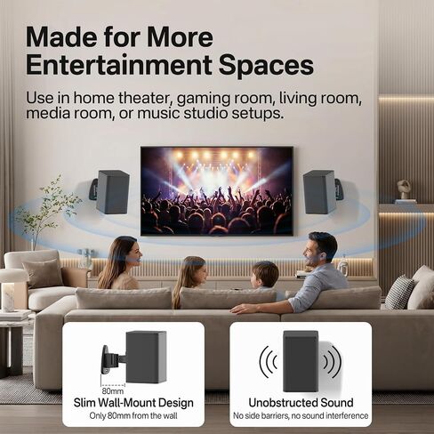 Adjustable Speaker Wall Mounts Pair for LG Speakers, Heavy Duty Brackets for LG Rear Wireless Surround Speakers S90TR, SPQ8-S, SPT8-S, SPK8-S, 578S1-S, S78S2-S, S65S3-S, S55TR WR Keyhole&Thread Hole in Kuwait