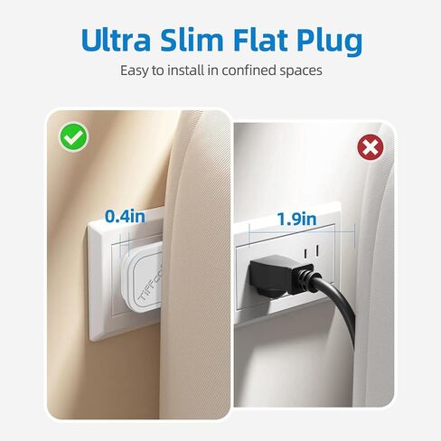 TiFFCOFiO Flat Plug Power Strip, 5 FT Flat Extension Cord, 6 Outlets with 600J Surge Protection, Wall Mountable for Home and Office in Kuwait