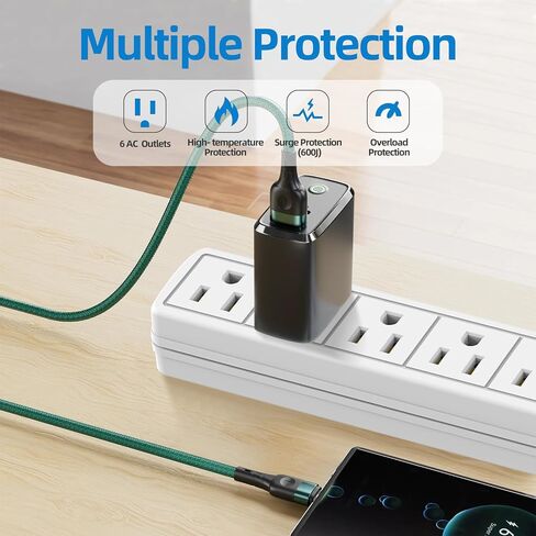 TiFFCOFiO Flat Plug Power Strip, 5 FT Flat Extension Cord, 6 Outlets with 600J Surge Protection, Wall Mountable for Home and Office in Kuwait