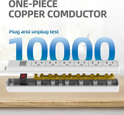 TiFFCOFiO Flat Plug Power Strip, 5 FT Flat Extension Cord, 6 Outlets with 600J Surge Protection, Wall Mountable for Home and Office in Kuwait