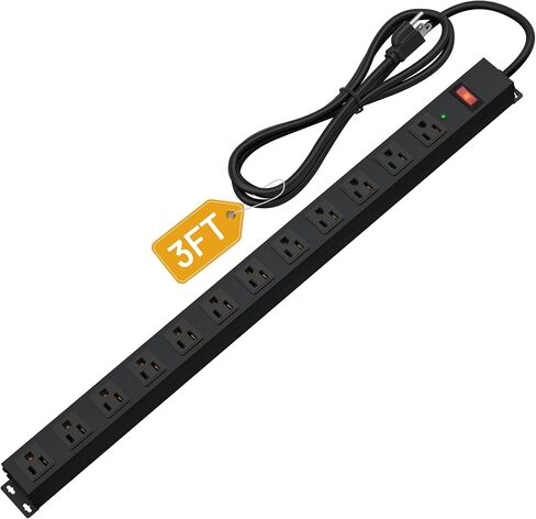 12 Outlet Long Power Strip Surge Protector with 2100 Joules, 6FT Power Cord, Wide Spaced Outlet Power Bar, Overload Protection Switch, Industrial Heavy Duty for Work Bench, Shop, Garage (Black) in Kuwait