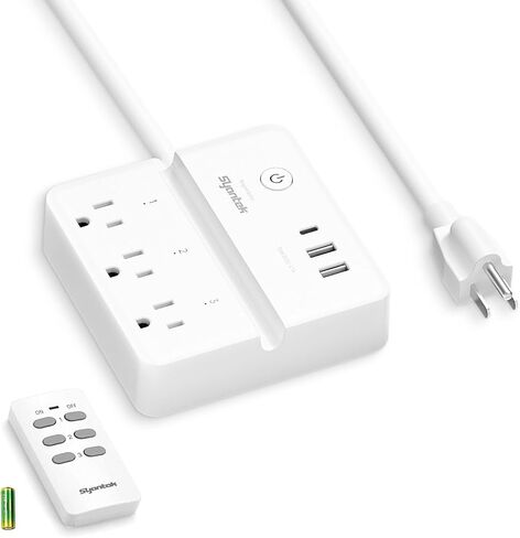Syantek Remote Control Power Strip with 3 RF Controlled Outlets Surge Protector Power Strip with 3 USB Ports, Phone Holder, 15A/1875W 4ft Cord Remote Control Outlet Plug for Home Office in Kuwait