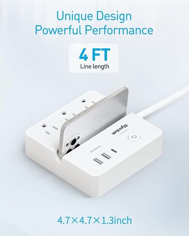 Syantek Remote Control Power Strip with 3 RF Controlled Outlets Surge Protector Power Strip with 3 USB Ports, Phone Holder, 15A/1875W 4ft Cord Remote Control Outlet Plug for Home Office in Kuwait