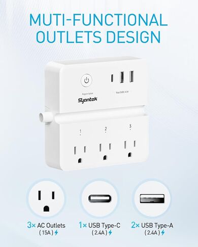 Syantek Remote Control Power Strip with 3 RF Controlled Outlets Surge Protector Power Strip with 3 USB Ports, Phone Holder, 15A/1875W 4ft Cord Remote Control Outlet Plug for Home Office in Kuwait
