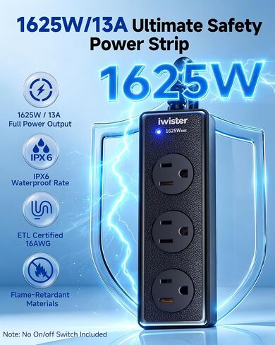 IPX6 3FT Outdoor Power Strip Weatherproof, 3 Wide Multi Outlets, 1625W/13A High-Power for Multiple Uses, Built in 16AWG Indoor Extension Cord, Mountable Power Strip Suitable for Home Patio&Party Use in Kuwait