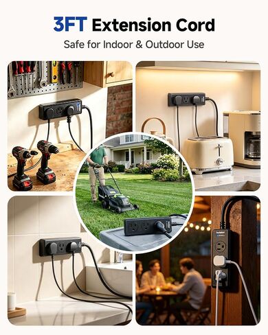 IPX6 3FT Outdoor Power Strip Weatherproof, 3 Wide Multi Outlets, 1625W/13A High-Power for Multiple Uses, Built in 16AWG Indoor Extension Cord, Mountable Power Strip Suitable for Home Patio&Party Use in Kuwait