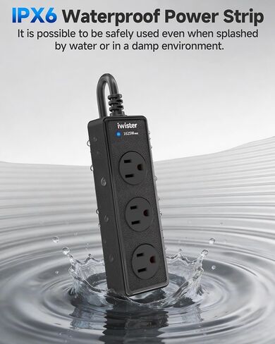 IPX6 3FT Outdoor Power Strip Weatherproof, 3 Wide Multi Outlets, 1625W/13A High-Power for Multiple Uses, Built in 16AWG Indoor Extension Cord, Mountable Power Strip Suitable for Home Patio&Party Use in Kuwait