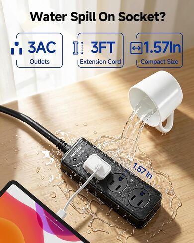 IPX6 3FT Outdoor Power Strip Weatherproof, 3 Wide Multi Outlets, 1625W/13A High-Power for Multiple Uses, Built in 16AWG Indoor Extension Cord, Mountable Power Strip Suitable for Home Patio&Party Use in Kuwait