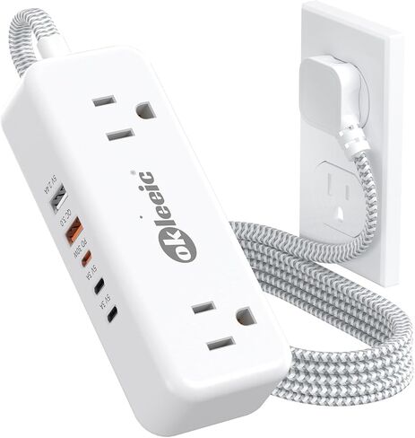 Power Strip with USB, 2100J Surge Protector Flat Plug Extension Cord 5ft, 12 Outlets & 6 USB(3 USB C)Charging Station, 3 Side Outlet Extender Wall Mountable for Tablet Laptop Computer Multiple Devices in Kuwait