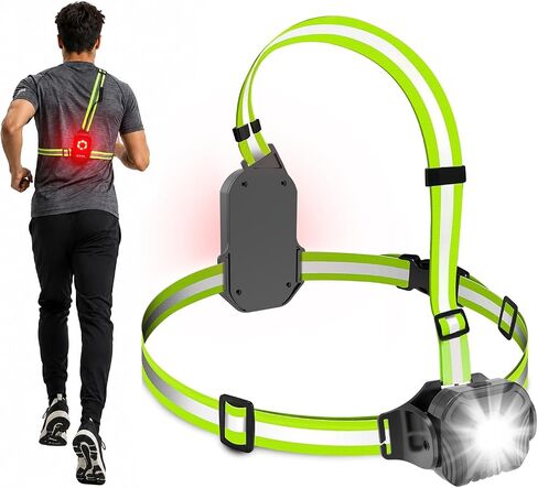 Running Lights for Runners, 500 Lumens Running Light with Rear Light, 4 Modes & 360° Reflective Running Vest, IPX4 Waterproof, Adjustable Rechargeable Running Light for Walking/Cycling/Hiking in Kuwait