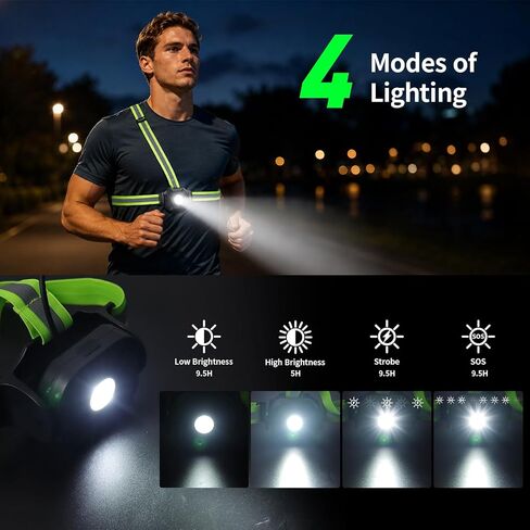 Running Lights for Runners, 500 Lumens Running Light with Rear Light, 4 Modes & 360° Reflective Running Vest, IPX4 Waterproof, Adjustable Rechargeable Running Light for Walking/Cycling/Hiking in Kuwait