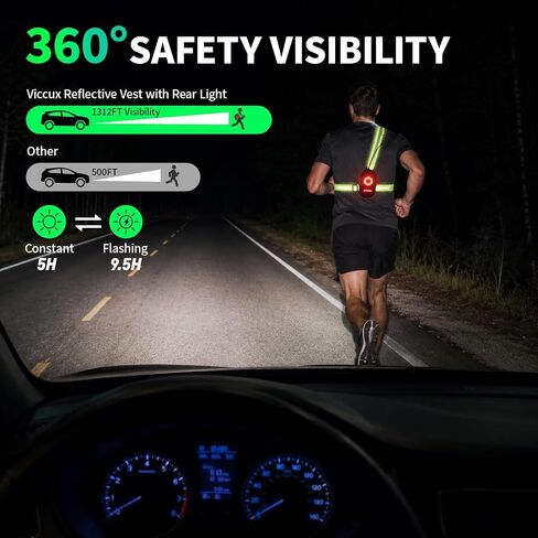 Running Lights for Runners, 500 Lumens Running Light with Rear Light, 4 Modes & 360° Reflective Running Vest, IPX4 Waterproof, Adjustable Rechargeable Running Light for Walking/Cycling/Hiking in Kuwait